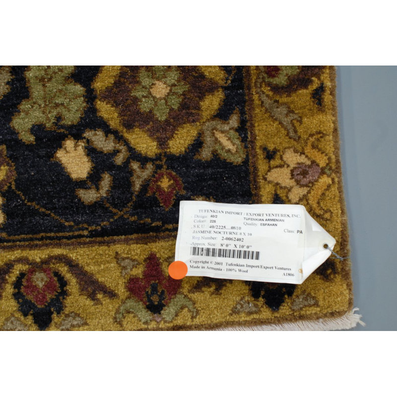 Jasmine Wool Oriental Area Rug in Black/Green, Rectangle 9' x 12'