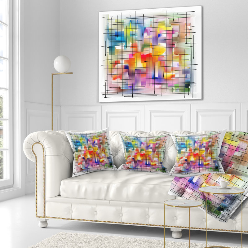 Tache colorée avec grille - Coussin imprimé abstrait, 16 po x 1 po, Coussin décoratif