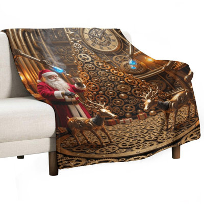 Jeté en flanelle de luxe Steampunk fait d'arbre de Noël et engrenages, couverture douce et chaude pour le canapé-lit du salon