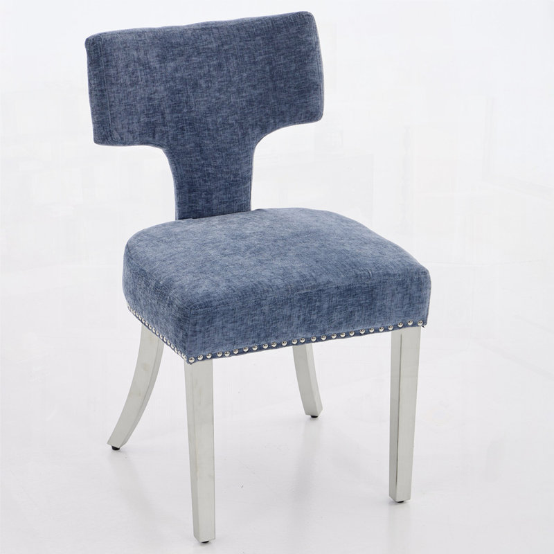 Farmhouse Chenille Fabric Upholstered Dining Chairs, Blue