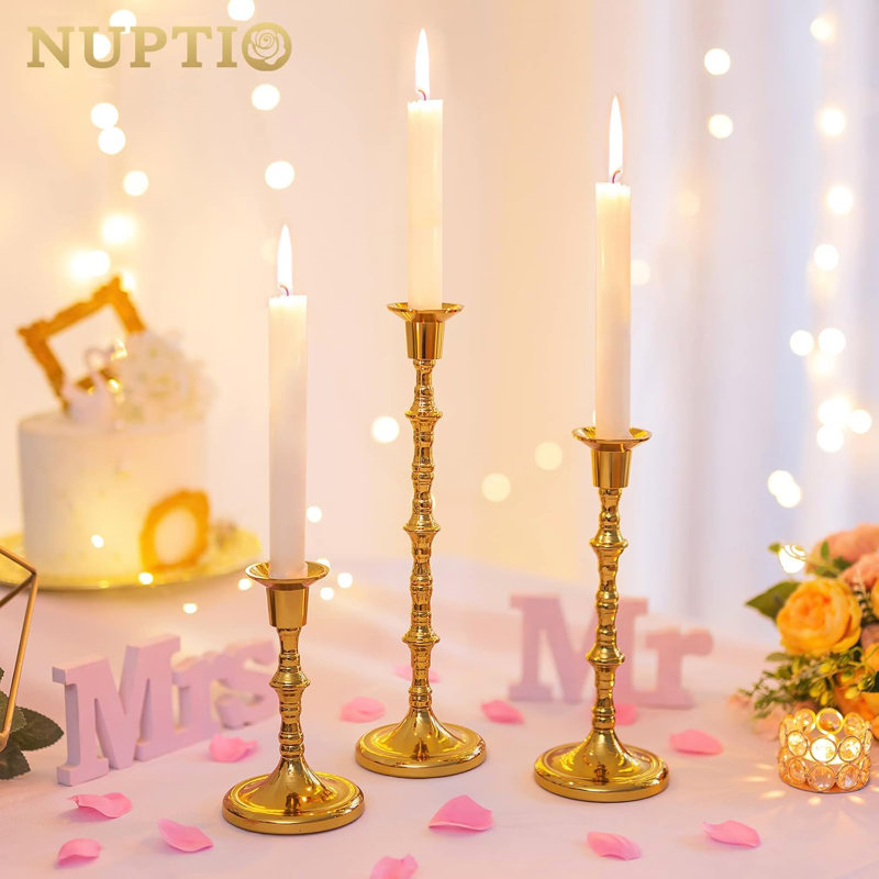 Gothic Metal Candle Holder Set Of 3 - Vintage Taper Candlestick Holders For Dining Table, Fireplace, Wedding, Halloween, Farmhouse Decor - Durable Rust-Resistant Centerpiece