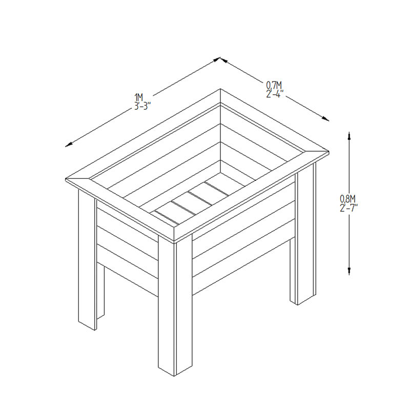Handmade Wood Raised Garden Bed, 80 cm H x 100 cm W x 70 cm D