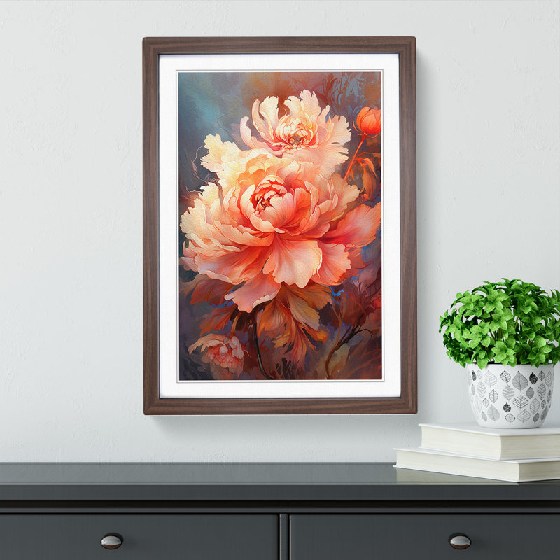 XYZ-FRM-V1223-5063 Peony Flower No.3 - Single Picture Frame Print on Wood, 34cm H x 25cm W x 2cm D, Walnut