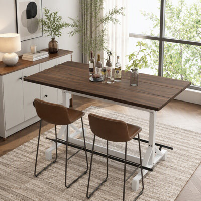 Table de bar rectangulaire haute avec plateau en bois et structure métallique robuste, repose-pieds, idéale pour la cuisine, la salle à manger ou le bar à domicile (1 table seulement).