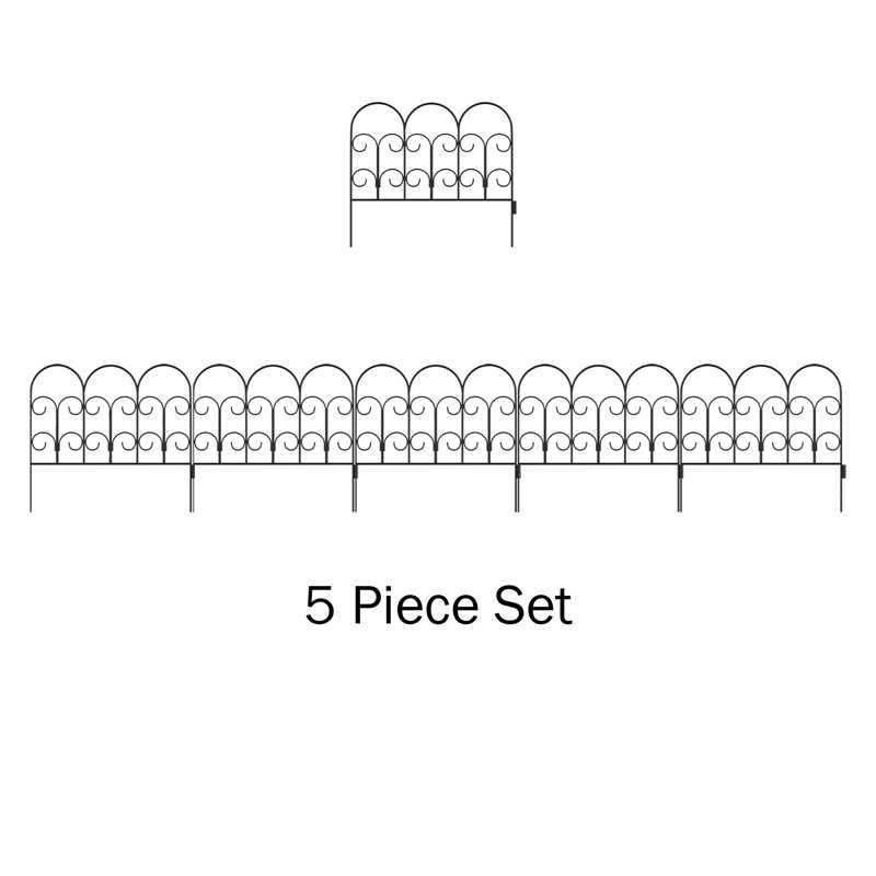 Pure Garden Metal Garden Fencing- 5 Outdoor Interlocking Panels for Landscaping- Edging
