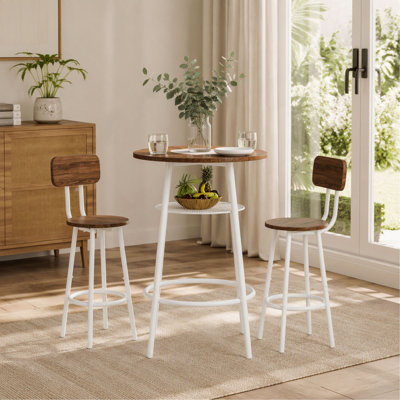 3 Piece Round Bar Table Set with Backrest and Partition, Small Dining Table for 2 with 2 Stools, for Kitchen and Dining Room