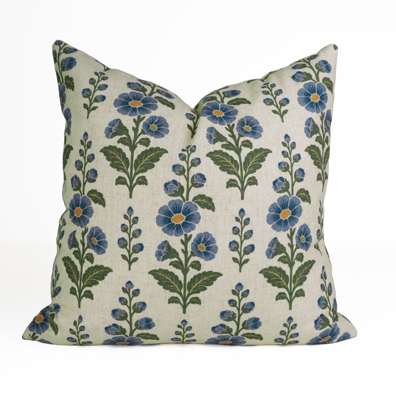 Housse de coussin en lin viscose bleue, 18 x 18