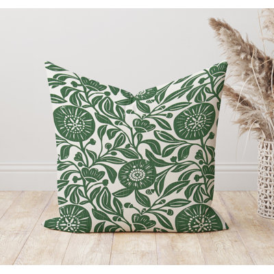 Fir Green Retro Floral Pillow Cover