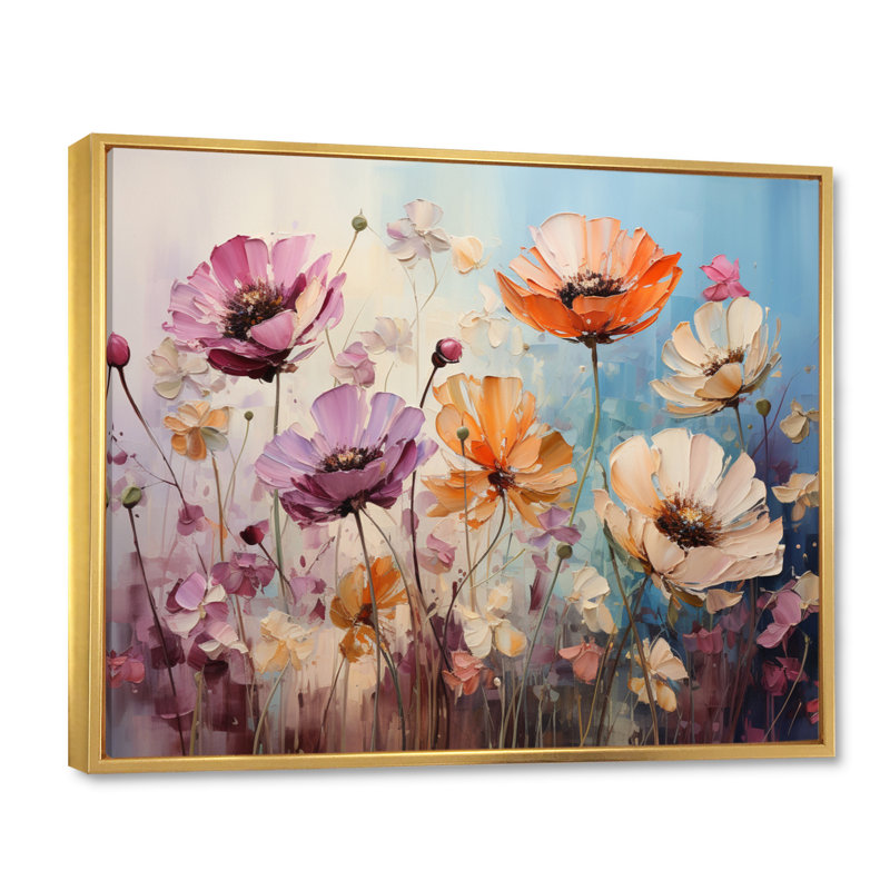«Meadow Impressionistic Blooms» sur toile, Cadre flottant doré, H 34 po x l 44 po x P 1,5 po