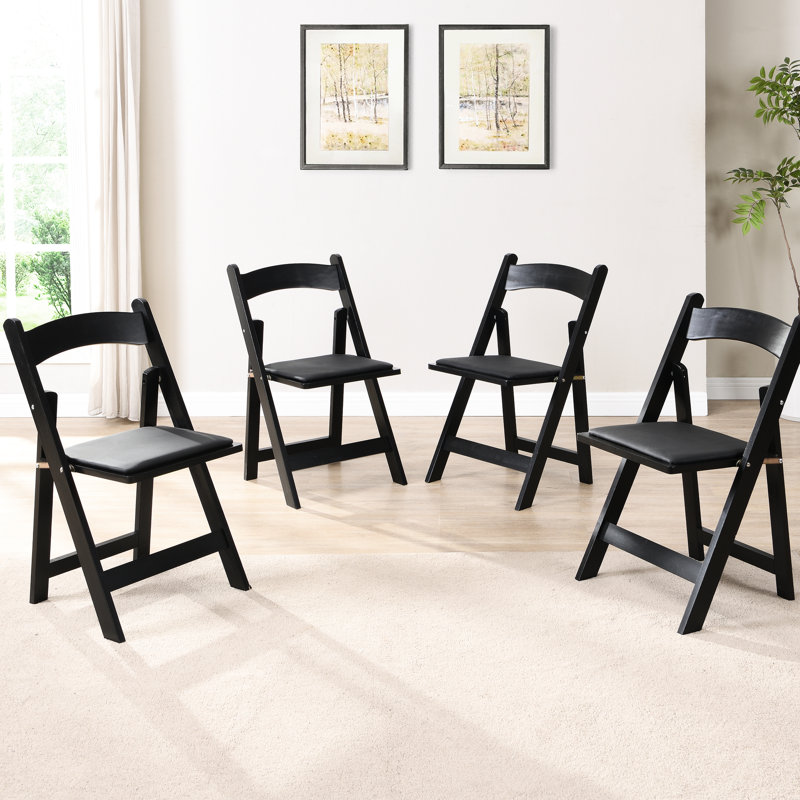 Chaises pliantes peu encombrantes (4) - Confortable, bois massif, coussin beige et tablette blanche en bois 4 et facile à transporter
