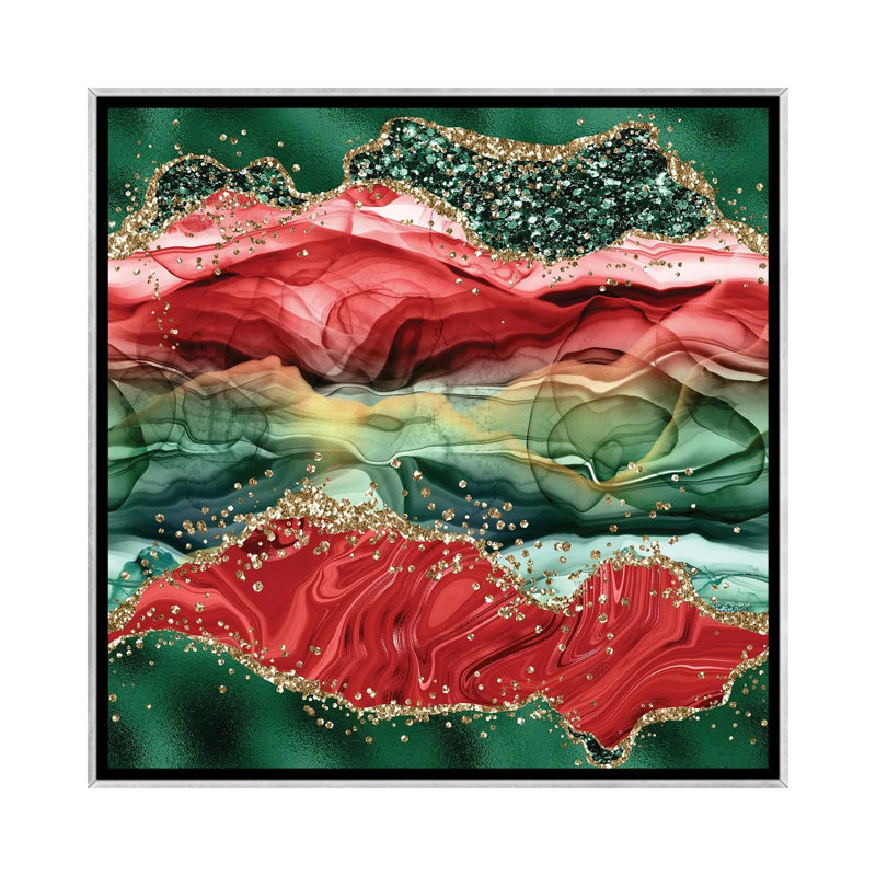 «Christmas Glitter Agate Texture IV», reproduction d'art sur toile encadrée, H 26 po x l 26 po, Argent argent