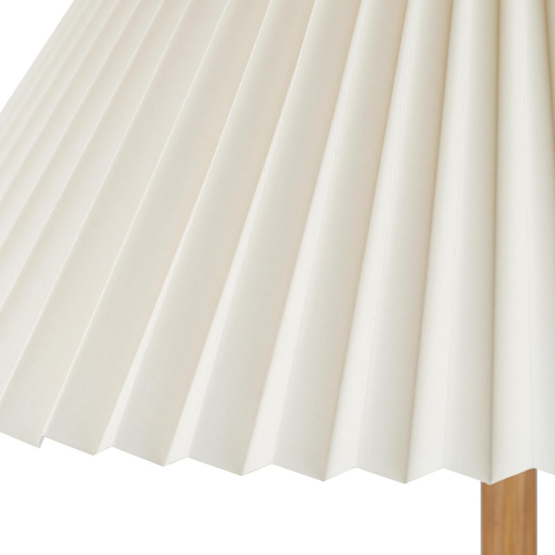 Floor Lamp, Faux Wood Finish, Pleated Fabric Shade, Flat Base, Pull Chain Switch On Socket, Reading Lamp, Home Office Accessories, Home Décor, Home Improvement