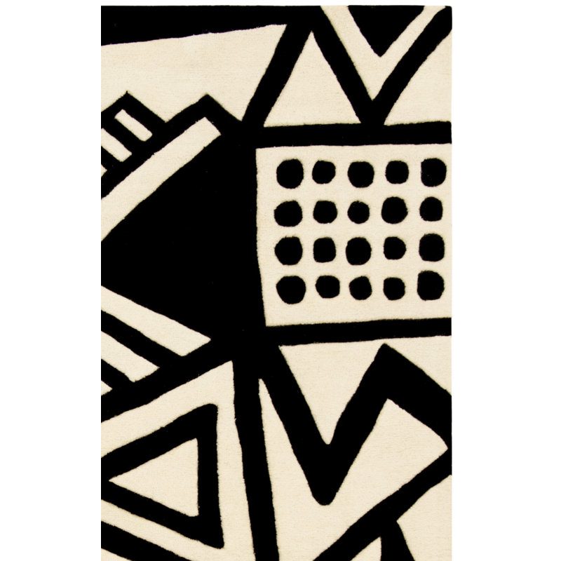 Tapis ivoire / noir en laine touffeté à la main Chehalis, Rectangle 8 pi x 10 pi