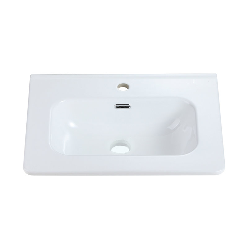 Lavabo intégré en céramique blanche brillante, bonde et robinet non inclus