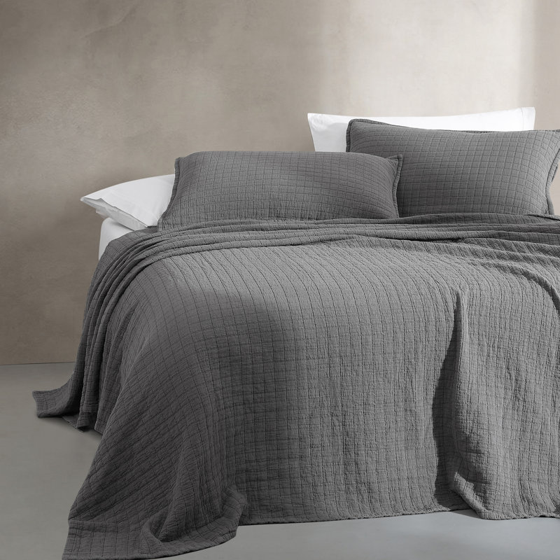 Dark Gray Cotton Jacquard Queen Coverlet