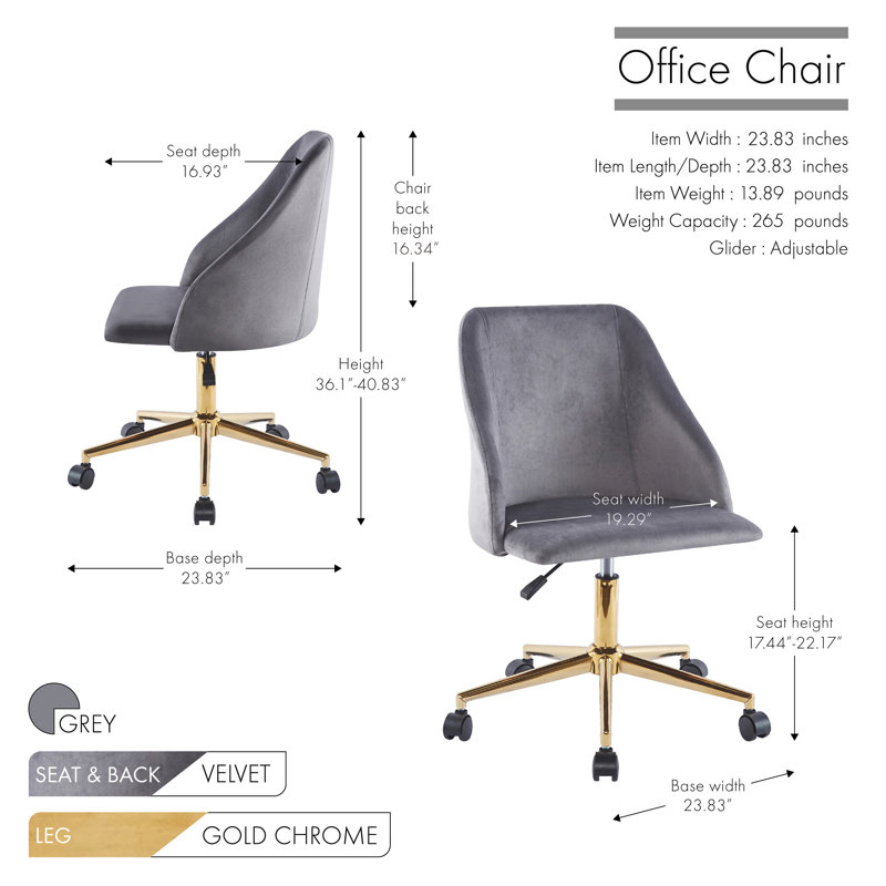Chaise de bureau en velours Auman, gris