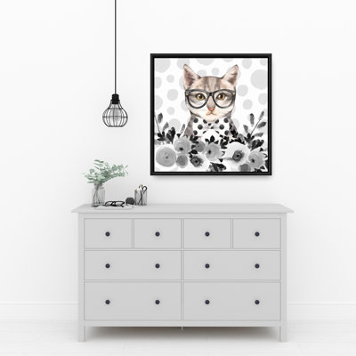 Toile encadrée Geek Cat | Décoration de chambre animalière | Art animalier