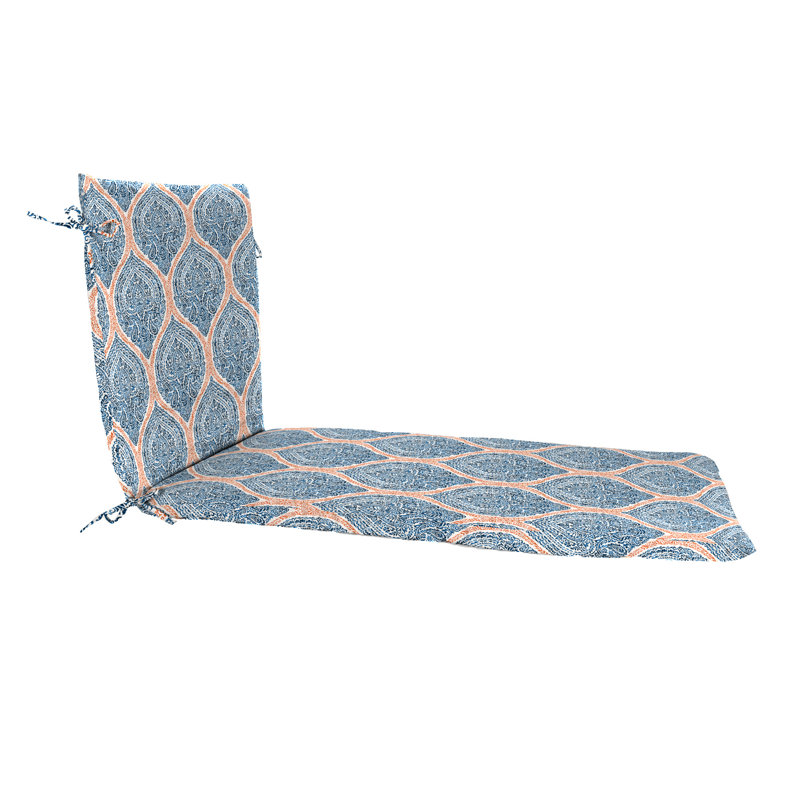 74" x 22" Outdoor Chaise Lounge Cushion with Ties, Gray Striped 