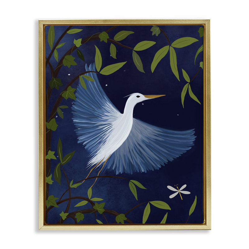  Heron in Night Forest Canvas Wall Art by Michelle Ingari Designs, H 21 po x l 17 po, Cadre flottant métallique doré