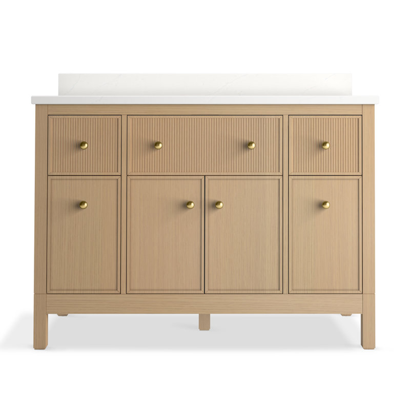 Malin By Studio McGee 48 in. Bathroom Vanity Cabinet With Sink And Quartz Top, Oak, Brass