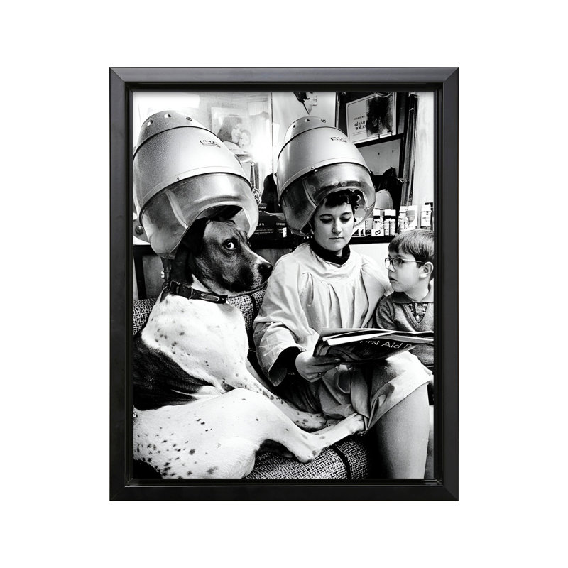 Fille et chien, 16"H x 20"W, Canvas, Black Framed