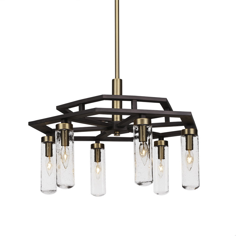 Salinda 6 Light Downlight Chandelier, Clear Bubble, Espresso/Brass