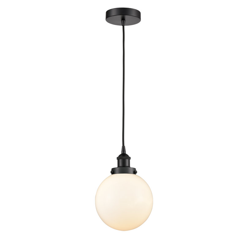 Frederick 1 - Light Single Pendant, White, 11.5" H x 8" W x 8" D, Matte Black