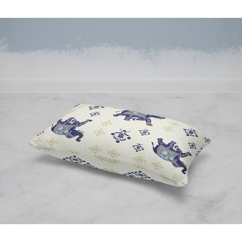 MughalElephant  Rectangular Throw Pillow, Blue/Ivory/Gray