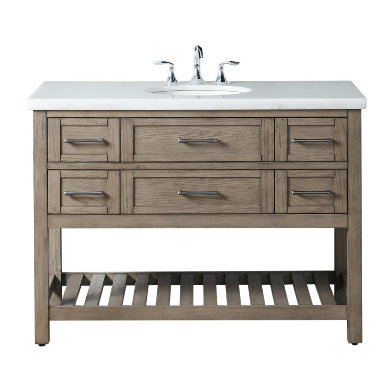 Meuble-lavabo mural simple 48 po avec plateau en marbre Zachrey