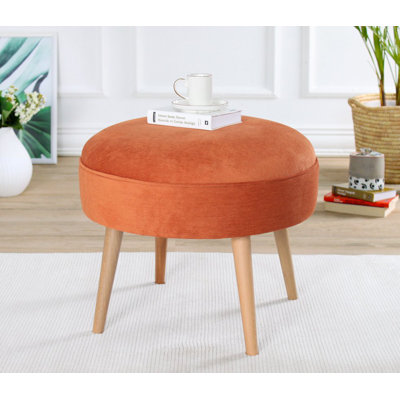 Élégant pouf orange avec pieds en bois de hêtre, 20,5 po de diamètre x 17,3 po de hauteur | Tissu 100% coton, 100% bois de hêtre, 35 éponges orthopédiques (épaisseur: 2,4 po) | Parfait pour la décoration intérieure et le confort