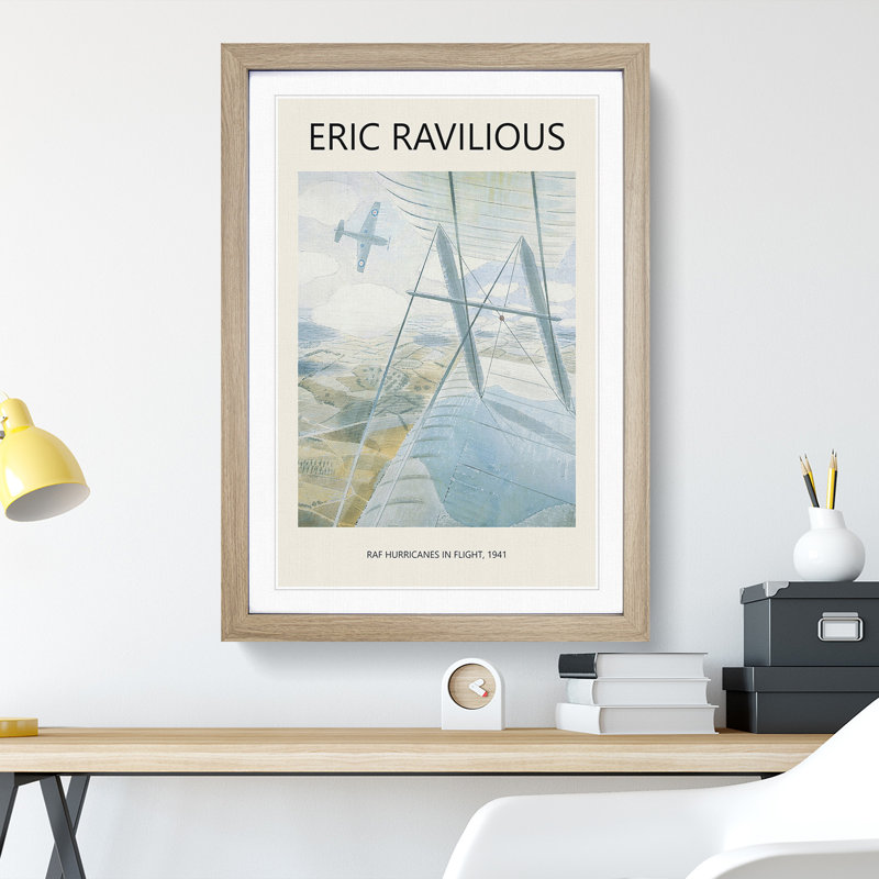 Hurricane in Flight by Eric Ravilious - Picture Frame Painting, 36cm H x 27cm W x 2cm D, Oak Framed