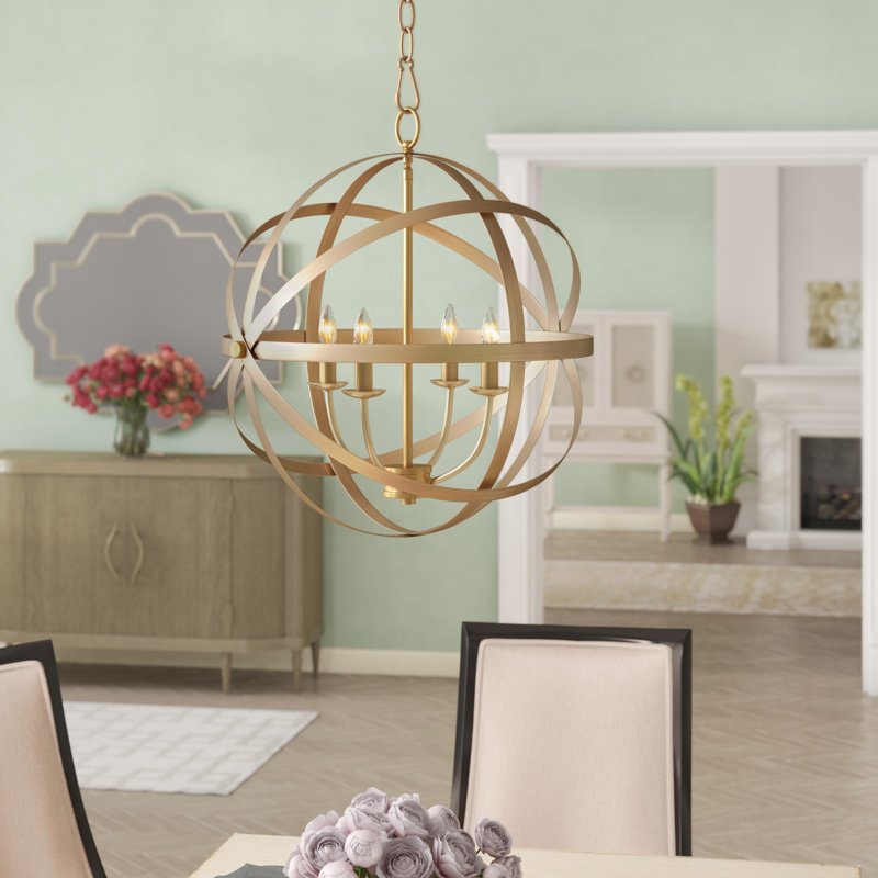 Brylan 4 - Light Dimmable Globe Chandelier, Aged Brass