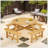 Outdoor 8 Person Picnic Table, 8 Person Round Picnic Table With 4 Built-In Benches, Umbrella Hole, Outside Table And Bench Set For Garden, Backyard, Porch, Patio-1459202688