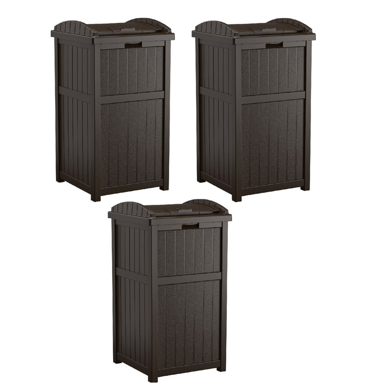 Resin Manual Lift Outdoor Trash/Recycling Bins, 33 Gallon, Java Brown