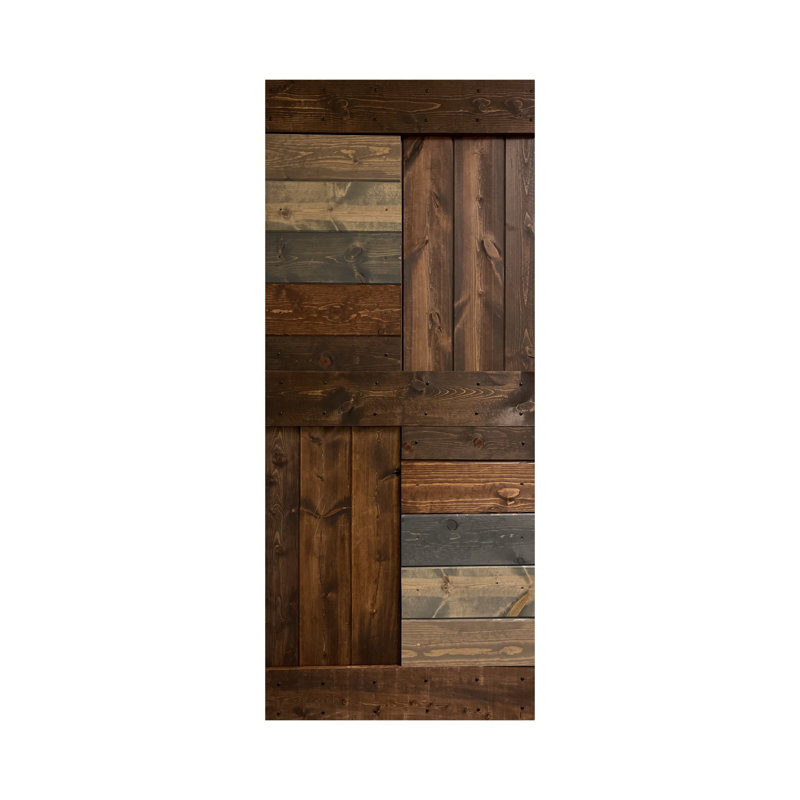Porte de grange coulissante en bois de pin noueux S Series sans trousse de quincaillerie, 30 po x 84 po, Multicolore