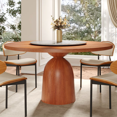 Space-Saving Rotating Round Dining Table With Solid Wood Base And Lazy Susan Turntable Kitchen Table