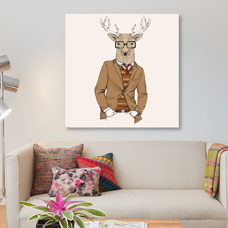 « cerf-man i », impression sur toile, H 26 po x l 26 po x P 1,5 po, Toile tendue, Pas de tapis