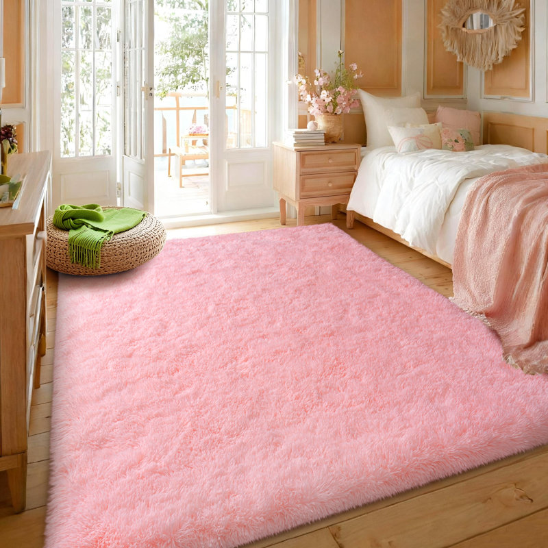 5x7 ft Pink Shag Rugs for Living Room, Non-Slip Area Rugs for Nursery Kids Playroom Dorm Office, Indoor Modern Plush Fluffy Carpets