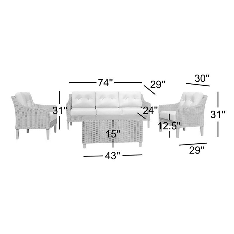 4 Piece Rattan Sofa Seating Group with Cushions