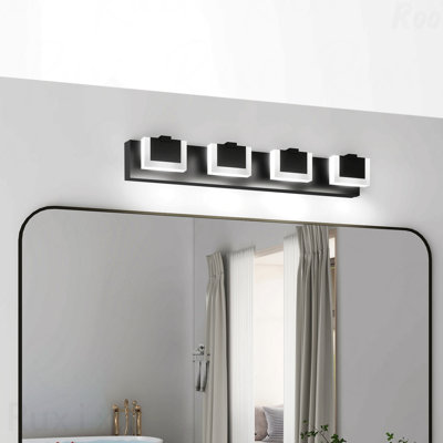 Bathroom Vanity Light - 3-Light Black Metal LED Up & Down, 6000K, Modern Over-Mirror Wall Light