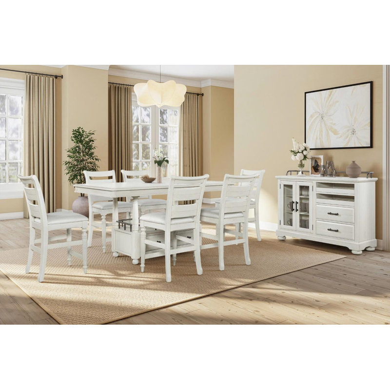 Preciado Dining Server with Wine Storage & Glass Doors – Whitewashed Elm Veneer, White