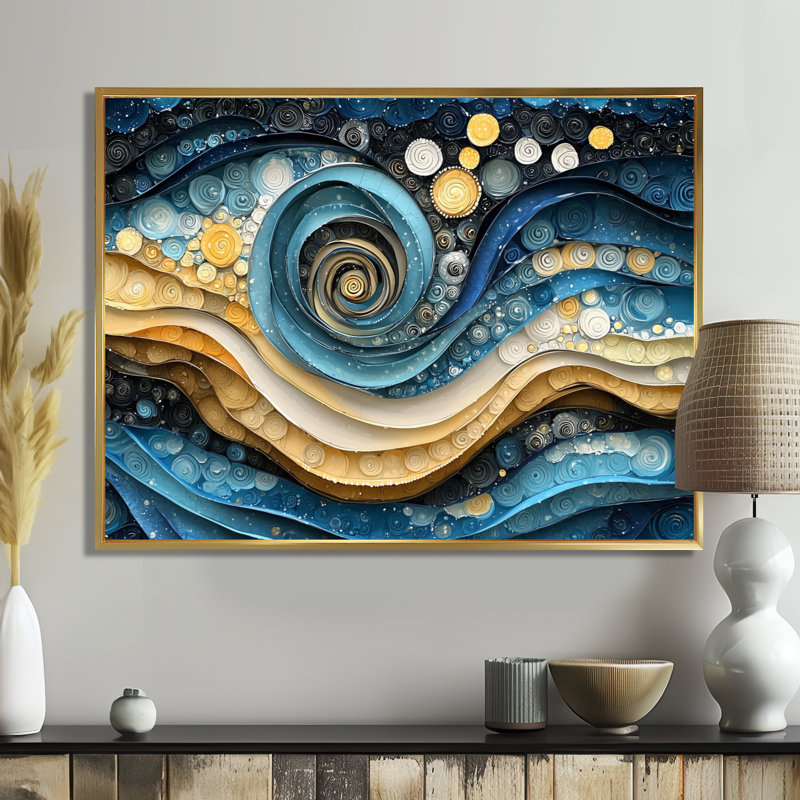 Weesner - Abstract Large Wall Art, H 30 po x l 40 po, Cadre flottant, Doré