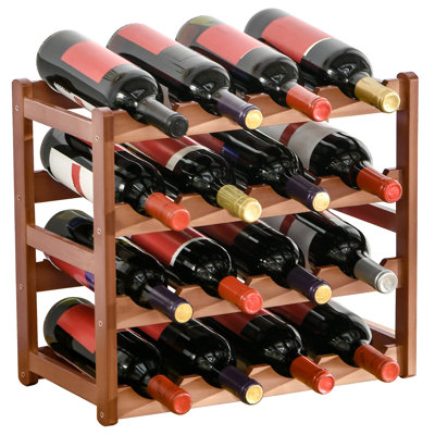16 Bottle Open Shelving Wine Bottle Rack in Brown
