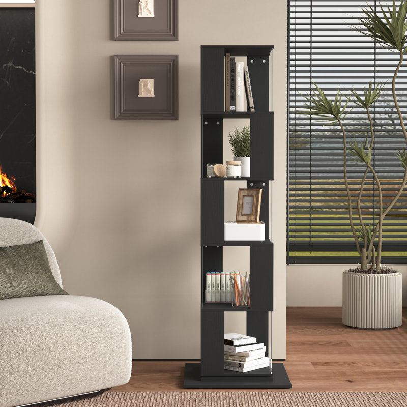 5 Tier Rotating Bookshelf, Floor Rack Simple Bookcase With Multi-Function Creative Bookshelf For Living Room, Black