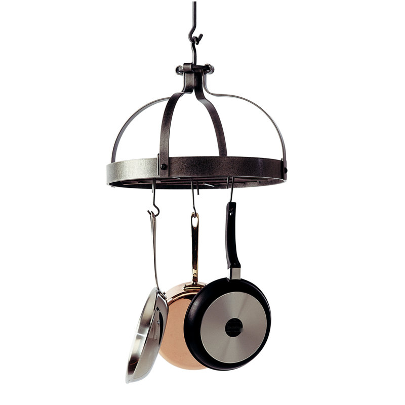 Hammered Steel Round Dutch Crown Ceiling Pot Rack
