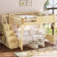 Grand lit mezzanine avec garde-robe et espace de rangement intégrés, lit mezzanine en bois massif avec tablettes à côté, garde-corps pleine longueur et escalier, aucun sommier nécessaire, naturel-129757023