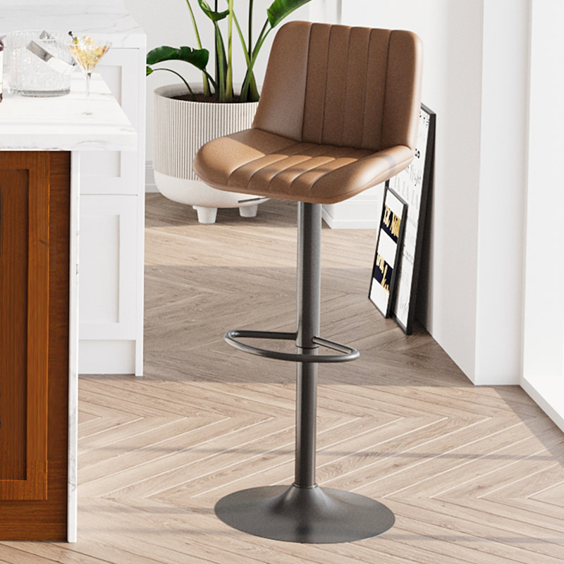 Swivel Upholstered Adjustable Height Counter Stool with Metal Frame, Brown