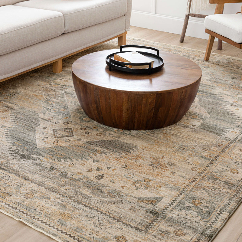 Gray and Beige Synthetic Washable 5' x 7' Oriental Rug