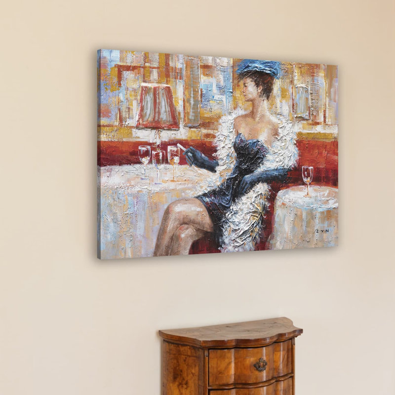 Dame élégante - peinture sur toile tendue, H 30 po x l 40 po x P 1,5 po