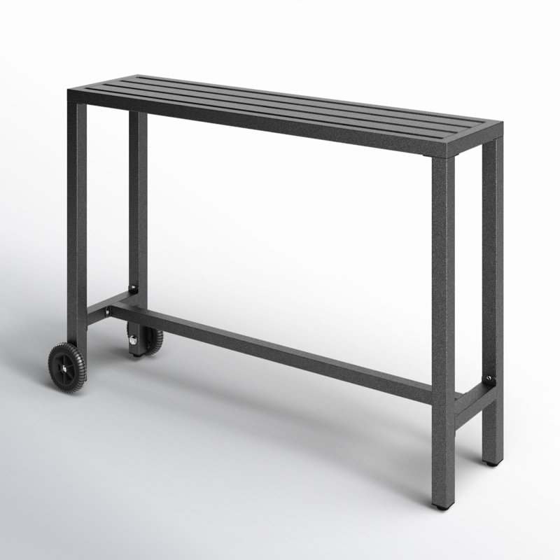 Table de bar d'extérieur en métal avec roulettes l 39 po / 55 po x H 37 po Soline, Gris foncé, L 55,1 po x l 15,7 po